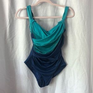 Cute Blue and turquoise one piece with rushing!